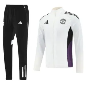 Manchester United White Half Zipper Jacket+Long Pants