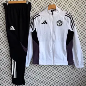 Manchester United White with Black Full zipper Jacket Tracksuit+ long pants