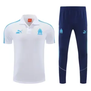 Marseille White Polo Training Shirt + Long Pants Tracksuit