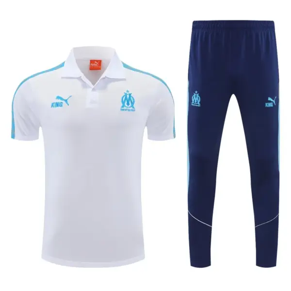 Marseille White Polo Training Shirt + Long Pants Tracksuit