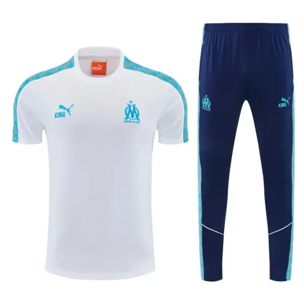 Marseille White&Navy Blue Short Sleeve Tracksuit + Long Pants