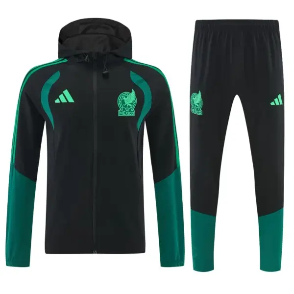 Mexico Black & Dark Green Full Zipper Hooded Jacket Tracksuit + Long Pants