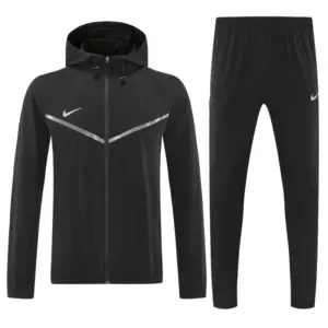 Nike Black Full Zipper Hooded Jacket Tracksuit + Long Pants