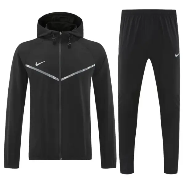 Nike Black Full Zipper Hooded Jacket Tracksuit + Long Pants