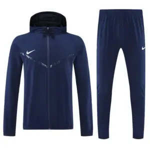 Nike Navy Blue With White logo Full Zipper Hooded Jacket Tracksuit + Long Pants