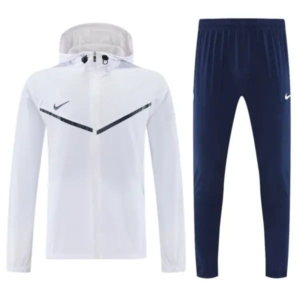 Nike White Full Zipper Hooded Jacket Tracksuit +Black Long Pants