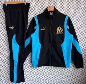 Olympique de Marseille Black with Blue Full zipper Jacket Tracksuit+ long pants
