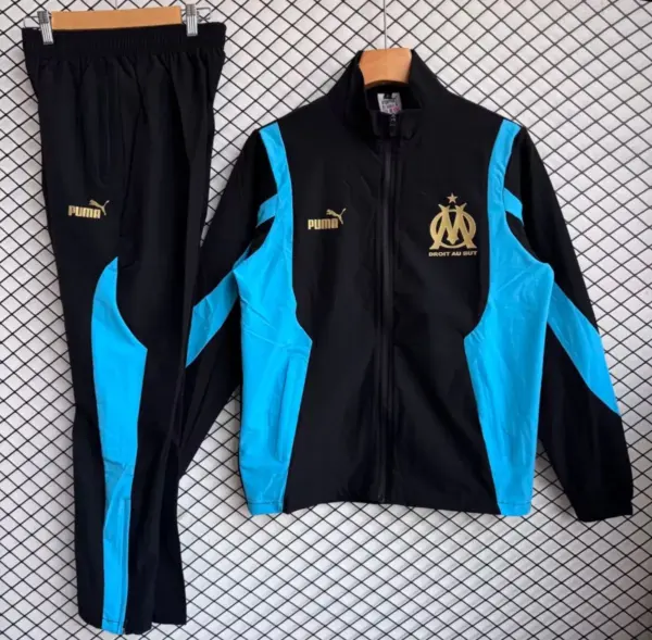Olympique de Marseille Black with Blue Full zipper Jacket Tracksuit+ long pants