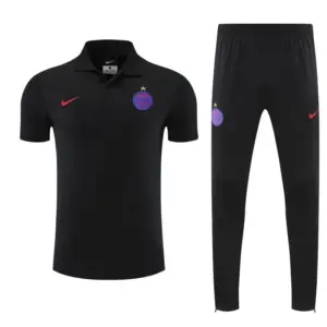 Paris Black Polo Training Shirt + Long Pants Tracksuit
