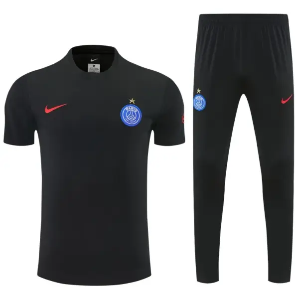 Paris Saint-Germain Black Short Sleeve Tracksuit + Long Pants