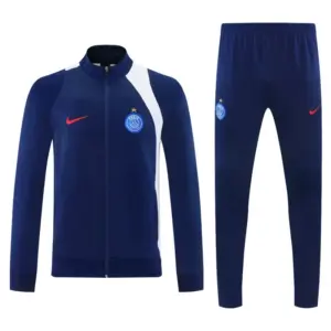 Paris Saint-Germain Navy Blue & White Full Zipper Jacket Tracksuit + Long Pants