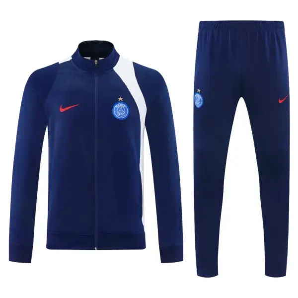 Paris Saint-Germain Navy Blue & White Full Zipper Jacket Tracksuit + Long Pants