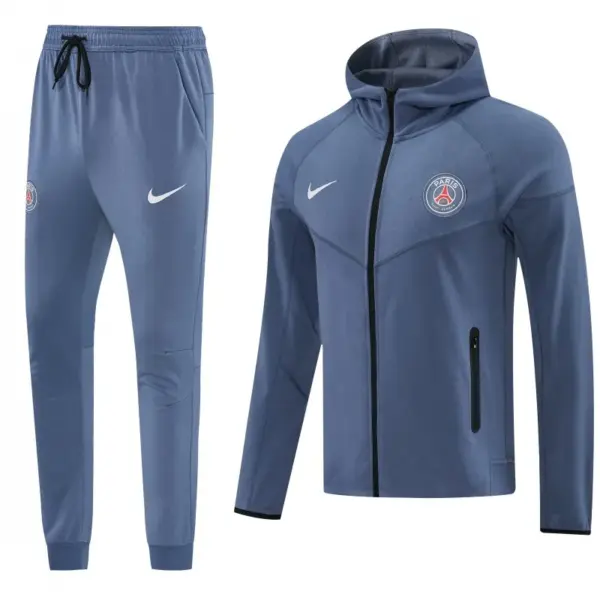 Paris Saint-Germain Steel Blue Full Zipper Hooded Jacket Tracksuit + Long Pants