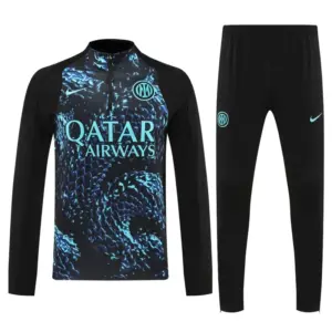 Player Version Inter Milan Black with Blue Water Splash Pattern Half Zipper Jack