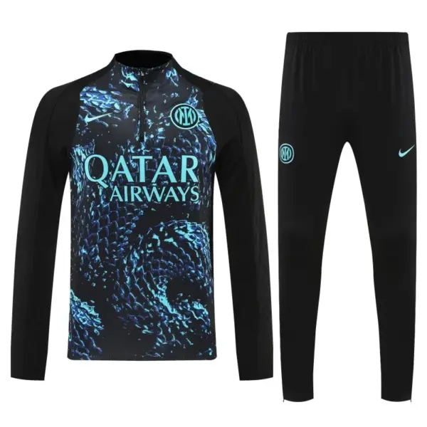 Player Version Inter Milan Black with Blue Water Splash Pattern Half Zipper Jack