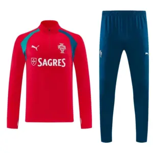 Portugal Red&Teal Half Zipper Jacket Tracksuit + Long Pants