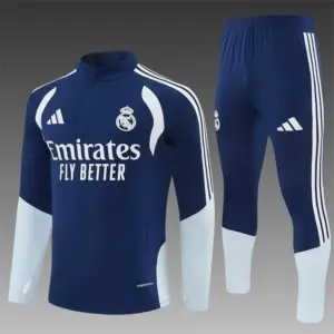 Real Madrid Away Navy Blue Half Zipper Jacket Tracksuit + Long Pants