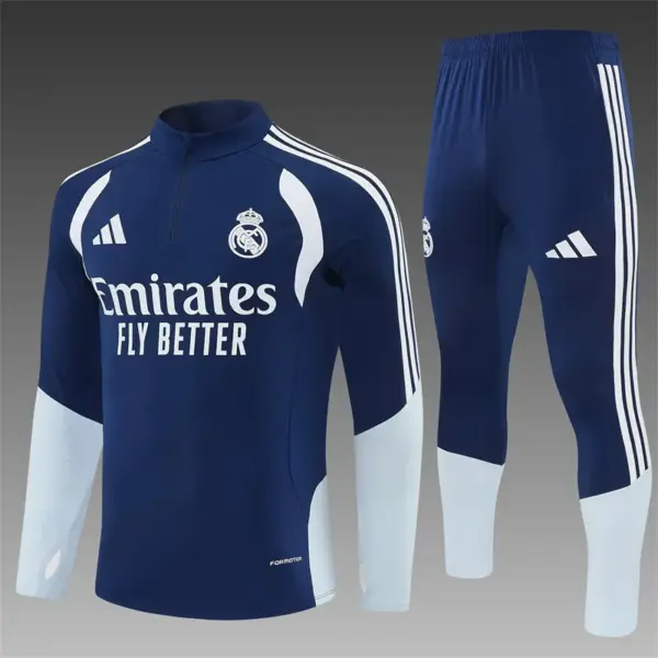 Real Madrid Away Navy Blue Half Zipper Jacket Tracksuit + Long Pants