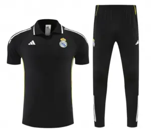 Real Madrid Black Polo Training Shirt + Long Pants Tracksuit