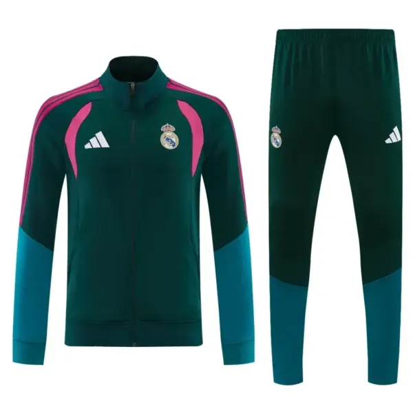 Real Madrid Dark Green Full Zipper Jacket Tracksuit + Long Pants