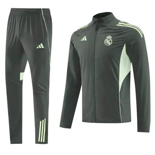 Real Madrid Dark Green Half Zipper Jacket+Long Pants