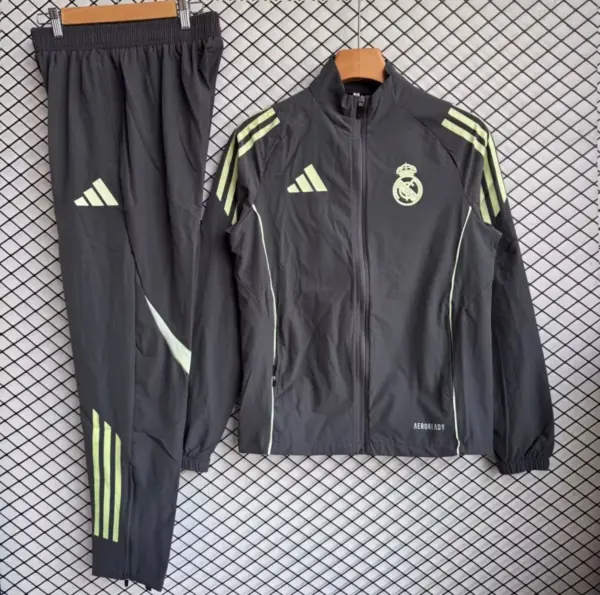 Real Madrid Dark Grey Full zipper Jacket Tracksuit+ long pants