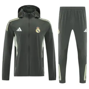 Real Madrid Dark Grey Green Full zipper Jacket Tracksuit+ long pants