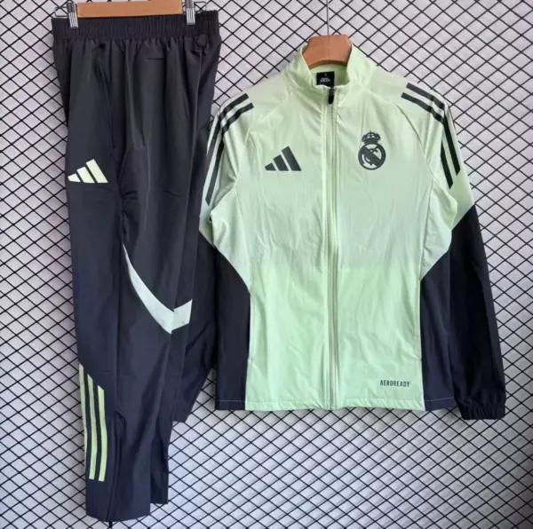 Real Madrid Green with Grey Full zipper Jacket Tracksuit+ long pants