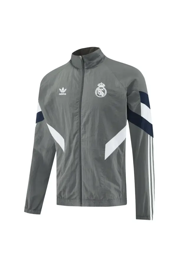 Real Madrid Grey Half Zipper Jacket+Long Pants