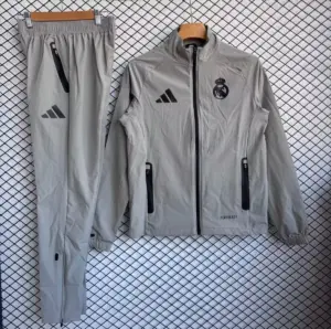 Real Madrid Grey with Black Full zipper Jacket Tracksuit+ long pants