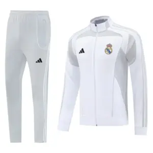 Real Madrid GreyWhite Full Zipper Jacket + Long Pants