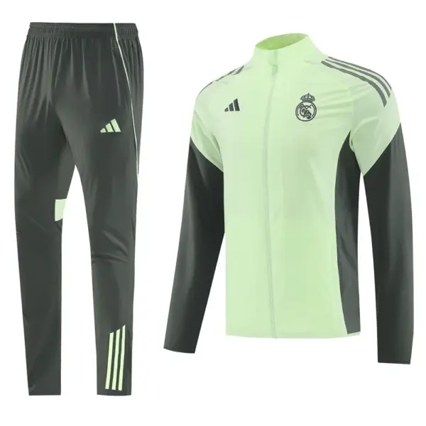 Real Madrid Light Green Half Zipper Jacket+Long Pants