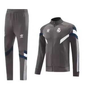 Real Madrid Light Grey Full Zipper Jacket+Long Pants