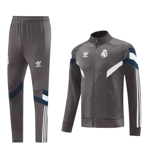 Real Madrid Light Grey Full Zipper Jacket+Long Pants