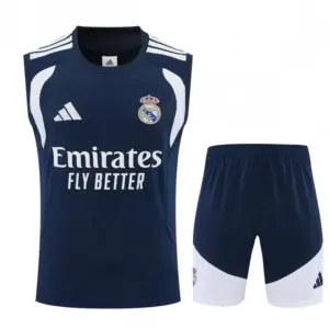 Real Madrid Navy Blue & White Sleeveless Vest Tracksuit + Short Pants