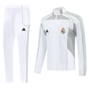Real Madrid White Half Zipper Jacket+Long Pants