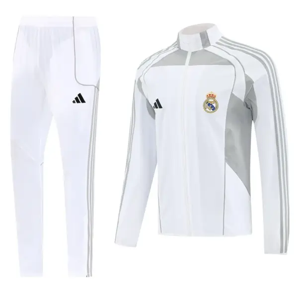 Real Madrid White Half Zipper Jacket+Long Pants