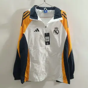 Real Madrid White Hooded Mid-length Jacket