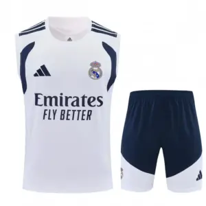 Real Madrid White Sleeveless Vest Tracksuit + Short Pants