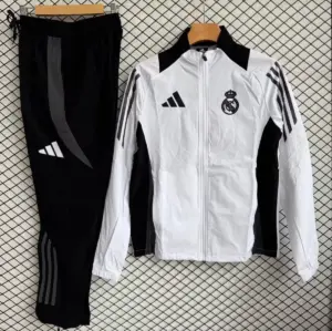 Real Madrid White with Black Full zipper Jacket Tracksuit+ long pants