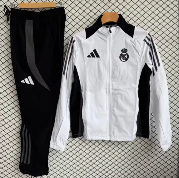 Real Madrid White with Black Full zipper Jacket Tracksuit+ long pants