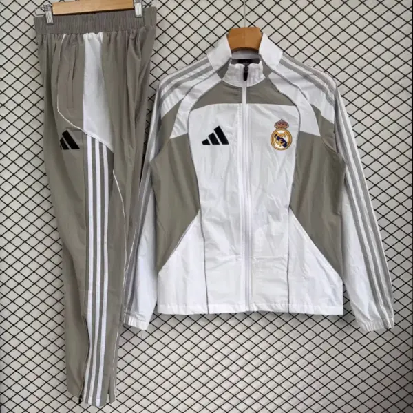 Real Madrid White with Grey Full zipper Jacket Tracksuit+ long pants