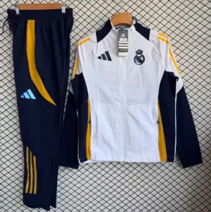 Real Madrid White with Navy Blue Full zipper Jacket Tracksuit+ long pants