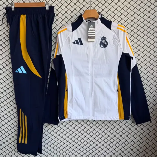 Real Madrid White with Navy Blue Full zipper Jacket Tracksuit+ long pants