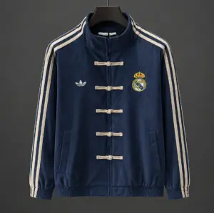 Retro Real Madrid Navy Blue Chinese Button Jacket
