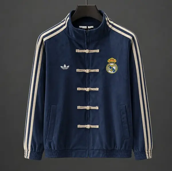 Retro Real Madrid Navy Blue Chinese Button Jacket