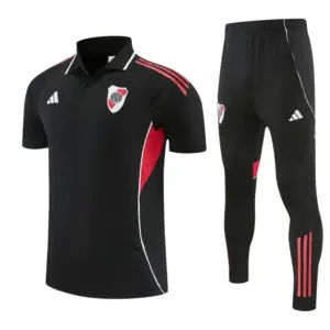 River Plate Black Polo Training Shirt + Long Pants Tracksuit