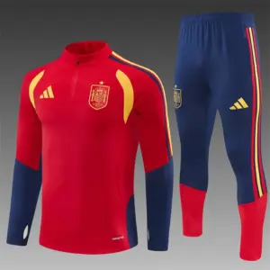 Spain Home Red Half Zipper Jacket Tracksuit + Long Pants