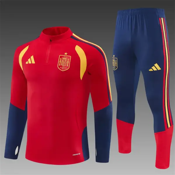Spain Home Red Half Zipper Jacket Tracksuit + Long Pants