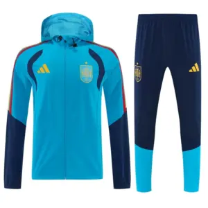 Spain Light Blue & Navy Blue Full Zipper Hooded Jacket Tracksuit + Long Pants